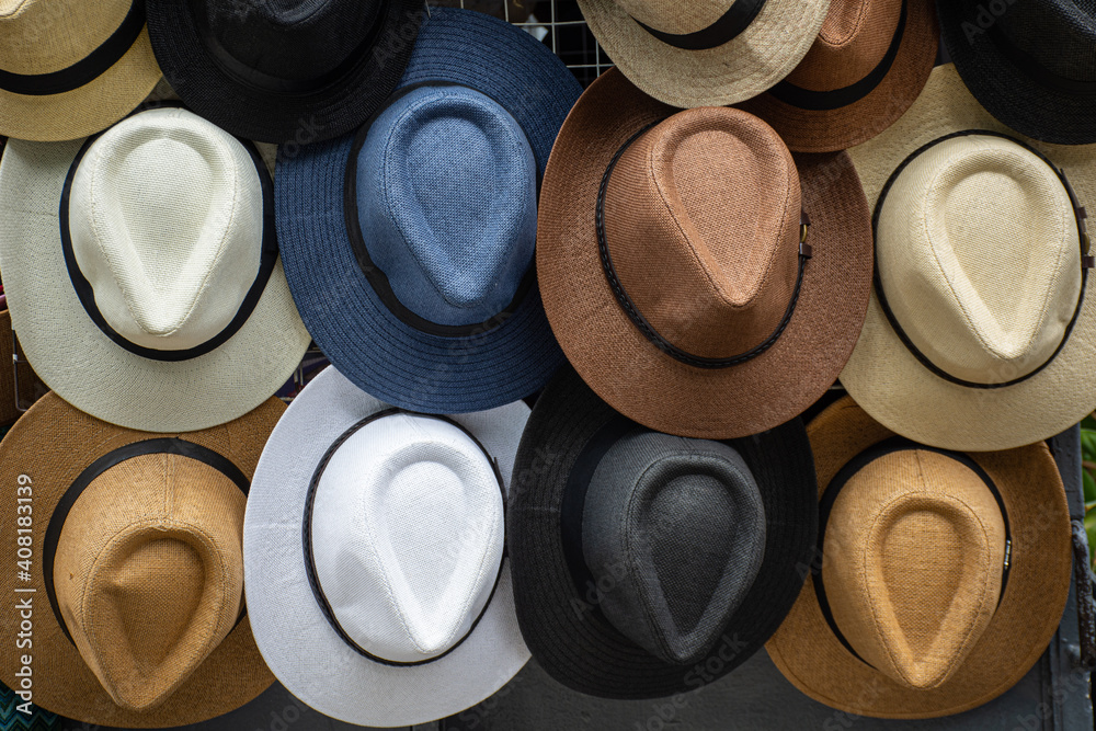 Travel sun hats of different colors