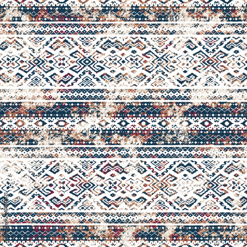 Geometric kilim ikat pattern with grunge texture
 photo