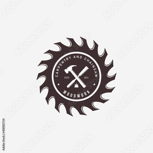 Carpentry with Wood Chisel Logo Vector Vintage, Illustration Design of Hammer, Wood Saws Concept Forest