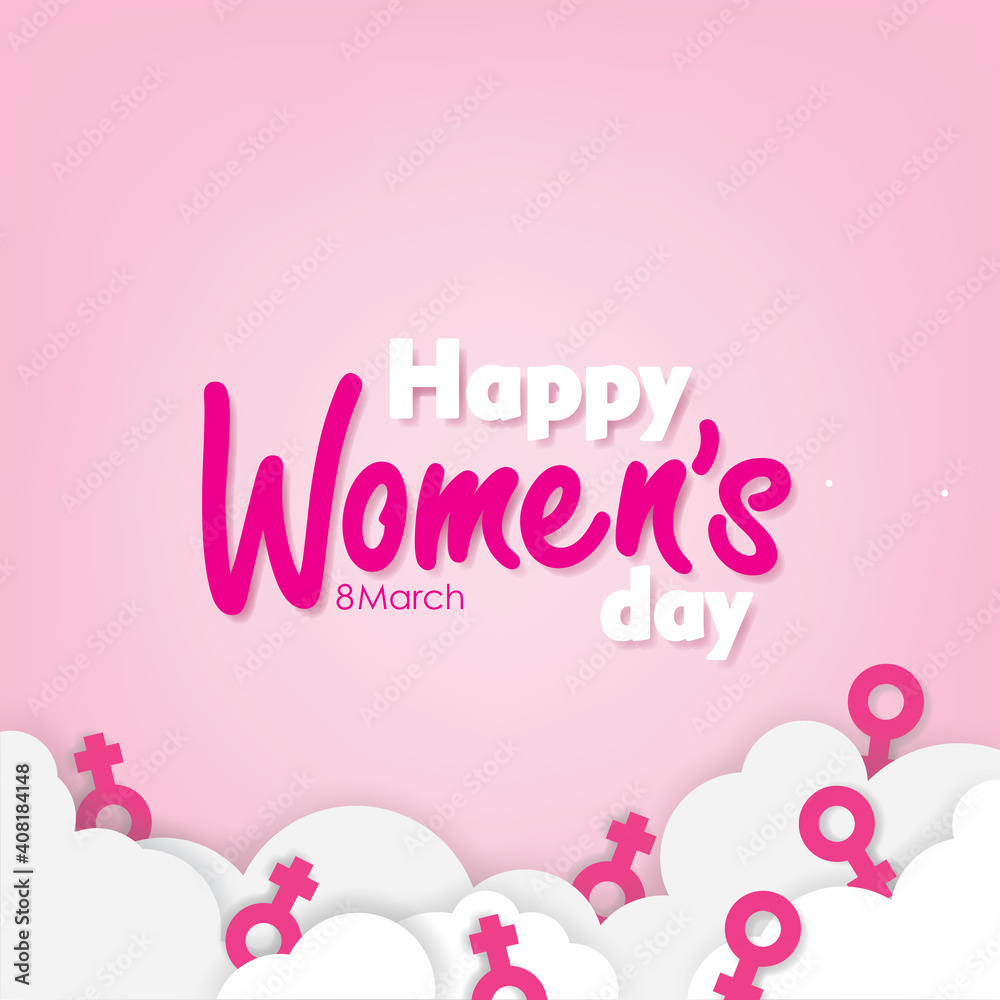 Happy Women's Day Pink Greeting Card Vector Illustration