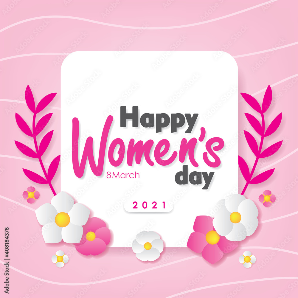 Happy Women's Day Pink Floral Greeting Card Vector Illustration Happy Women's Day Pink Floral Greeting Card Vector Illustration
