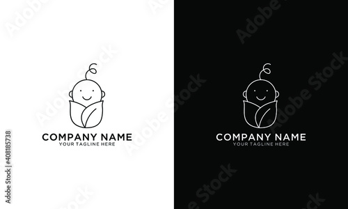 Logo abstract line style with eco ecology baby and mother leaf circular flat modern vector icon template