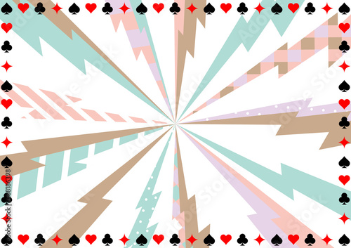 トランプ柄フレーム　パーティー　集中線　パステルカラー