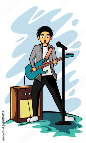 Illustration boy with guitar
