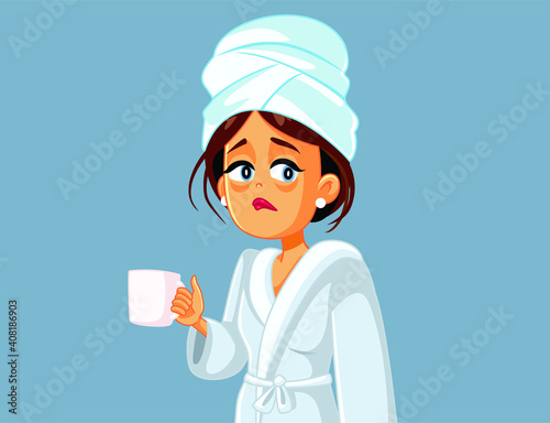 Tired Woman Holding Coffee Mug in the Morning