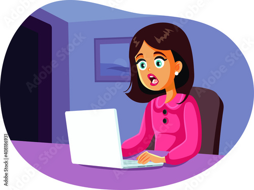 Scared Woman Looking at Laptop Computer Screen