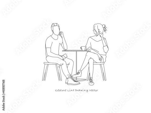 The people sitting down. Gesture drawing line vector.