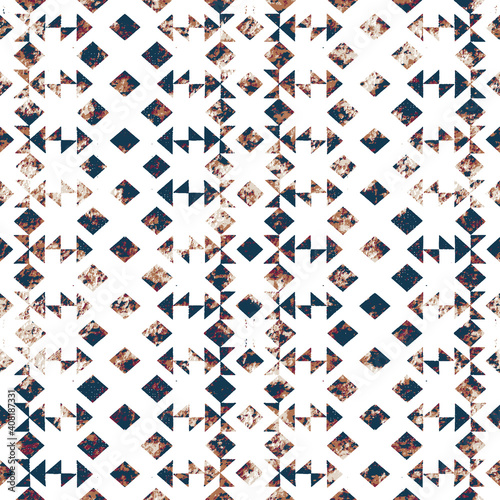 Geometric kilim ikat pattern with grunge texture 