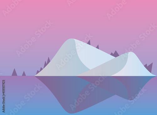 Polygonal landscape of winter mountain on water vector design
