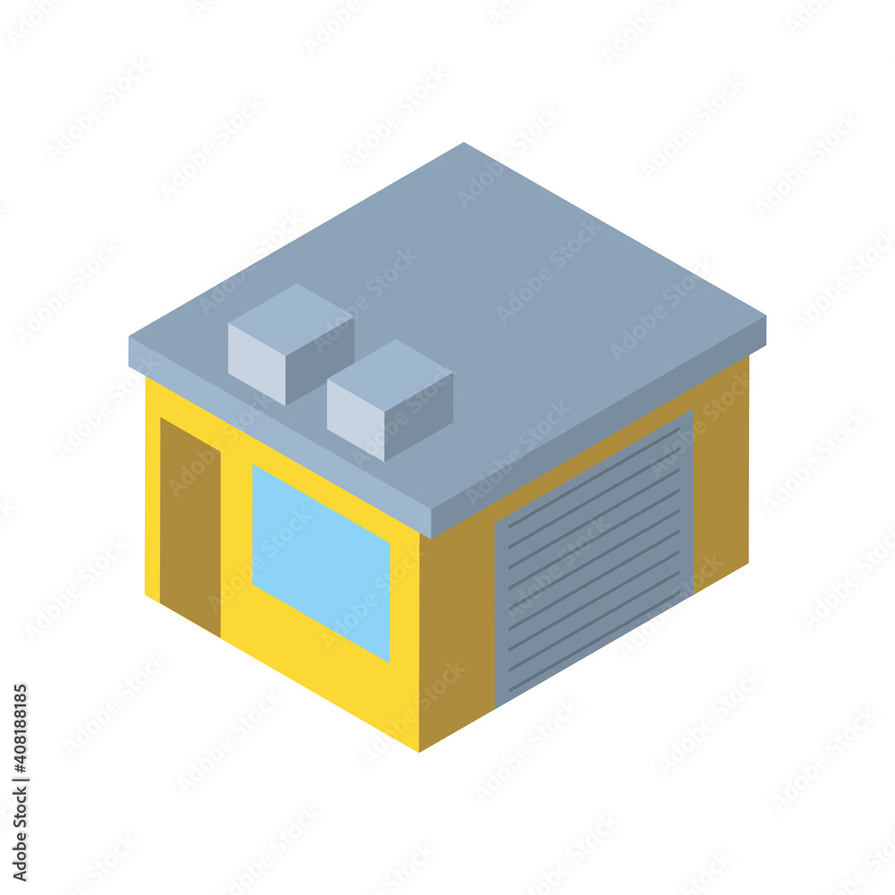 Delivery and logistics isometric yellow garage vector design Delivery and logistics isometric yellow garage vector design