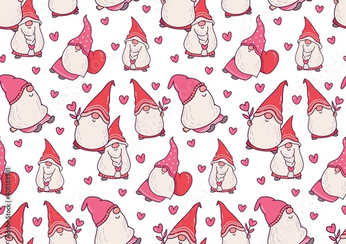 Valentines day gnome seamless background