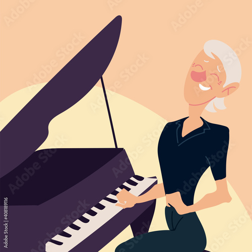 seniors active, old woman playing piano