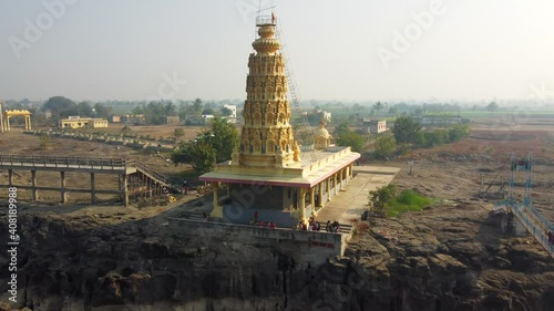 Drone footage of the colorful Malganga Hindu Temple at Nighoj near Pune India. photo