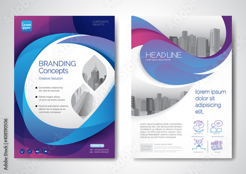 Template vector design for Brochure, AnnualReport, Magazine, Poster, Corporate Presentation, Portfolio, Flyer, infographic, layout modern with blue color size A4, Front and back, Easy to use and edit.