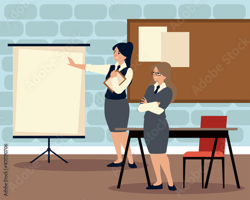 business women with presentation board meeting working