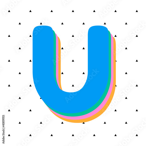 3D shade u alphabet font vector