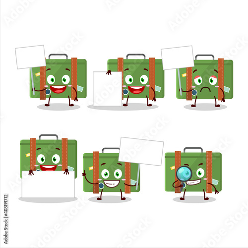 Traveling suitcase cartoon character bring information board