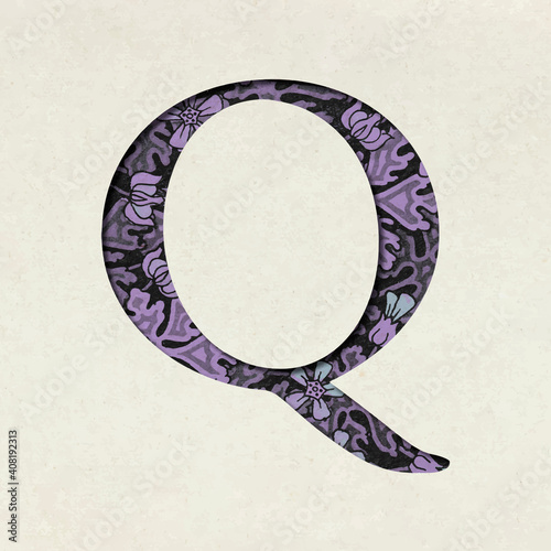 Vintage purple vector letter Q typography