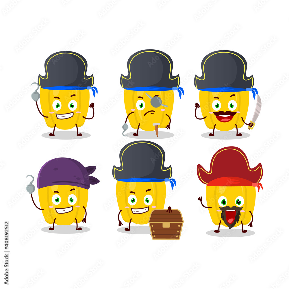 Cartoon character of yellow pepper with various pirates emoticons Cartoon character of yellow pepper with various pirates emoticons