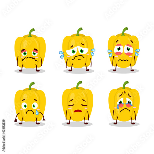 Yellow pepper cartoon character with sad expression