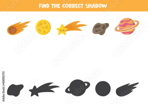 Find the right shadow of comet, star, moon, asteroid and Saturn.