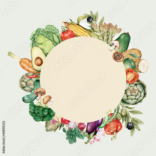 Round vegetables frame vector hand-drawn