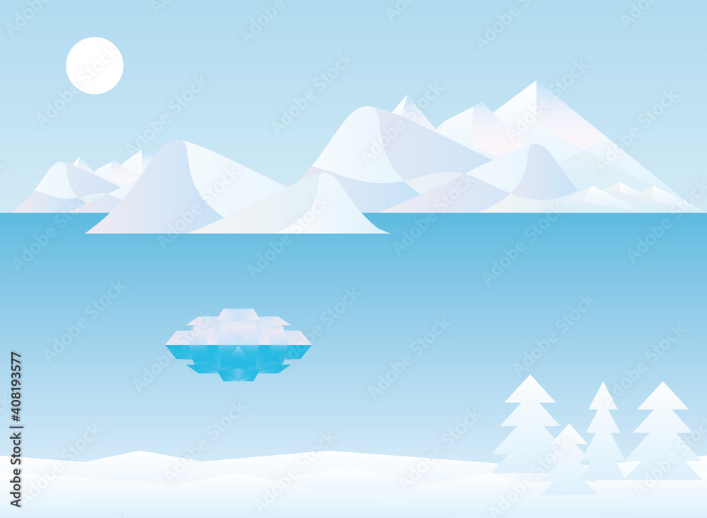 Polygonal landscape of winter mountains and pine trees vector design
