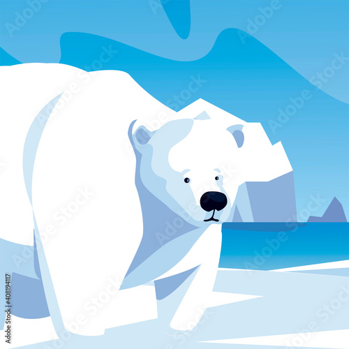 cute polar bear walking iceberg north pole