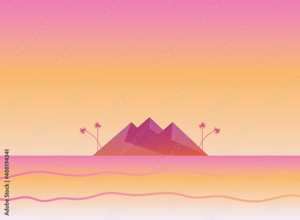 Polygonal landscape of mountain with palm trees vector design
