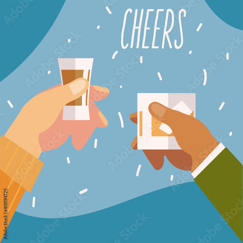 hands with whiskey and tequila alcohol, cheers