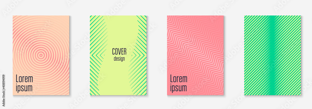 Line geometric elements. Pink and green. Cool web app, folder, booklet, page concept. Line geometric elements on minimalist trendy cover template.