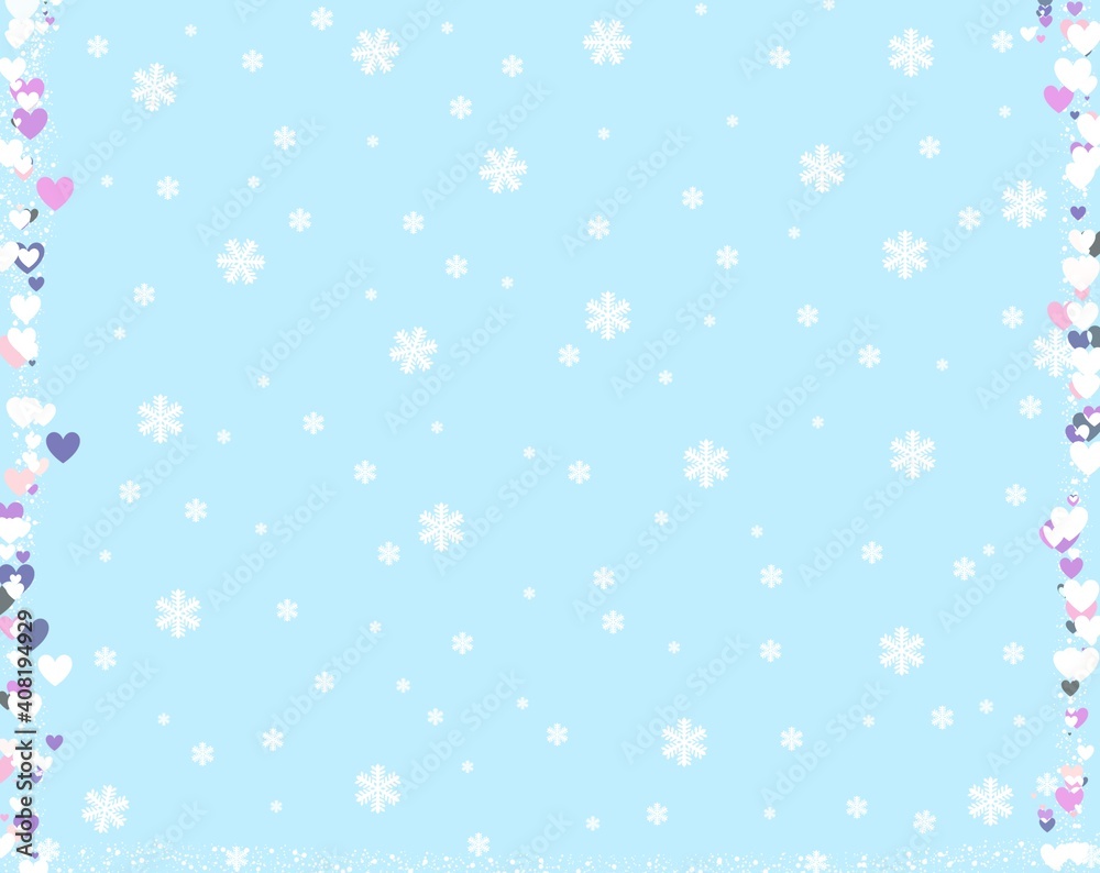 Snowflakes fall on Valentine's Day with a small heart next to it. on blue background. Snowflakes fall on Valentine's Day with a small heart next to it. on blue background.
