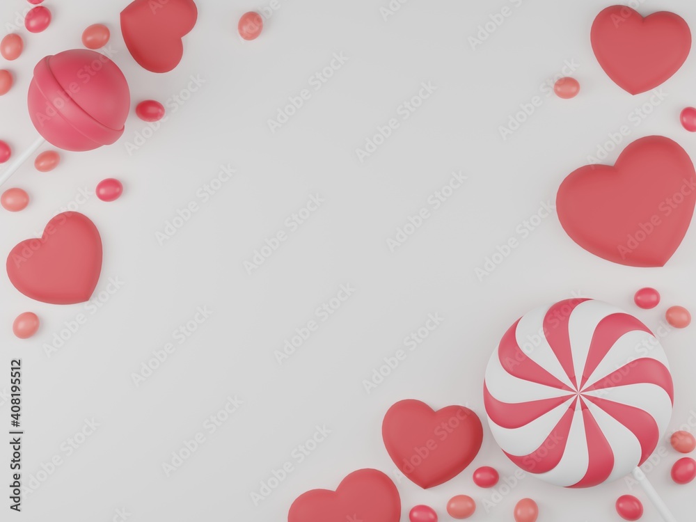 3D rendering product background with cute desserts. Valentine banner.