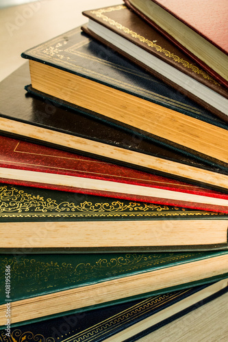 Classics hardcover colored books in stack formation 