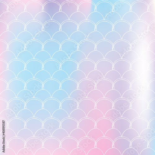 Gradient mermaid background with holographic scales. Bright color transitions. Fish tail banner and invitation. Underwater and sea pattern for girlie party. Futuristic backdrop with gradient mermaid.