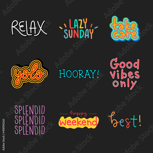 Cute typography on a black background set vector