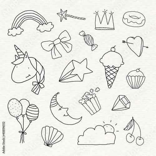 Cute doodle style design element set on a beige background vector