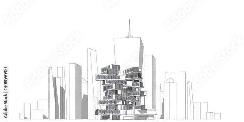 Modern architecture wireframe  Abstract architectural background  3D Illustration