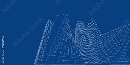 Modern architecture wireframe  Abstract architectural background  3D Illustration