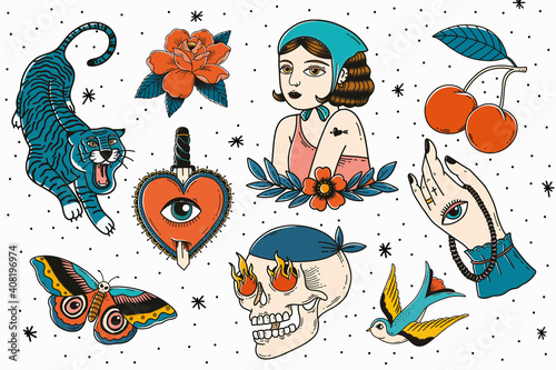 Retro tattoo design vector collection