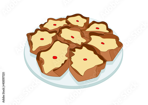 nian gao in the plate or chinese new year cake or year cake and nian gao is a food prepared from glutinous rice and consumed in chinese cuisine on white background illustration vector 