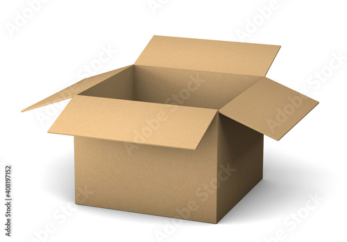 Open cardboard box for delivery. isolated on white background. 3d render