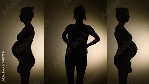UNIQUE SPLIT SCREEN SILHOUETTES of a heavily pregnant young woman