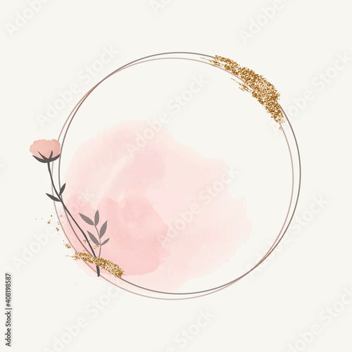 Glittery round floral frame vector