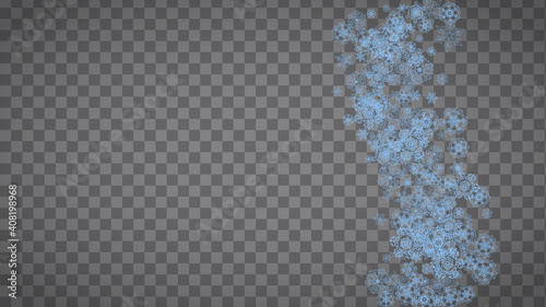 Snowflakes frame on transparent background. Christmas and Happy New Year. Isolated horizontal snowflakes frame for banners, gift cards, party invitation, partner compliment and special business offer