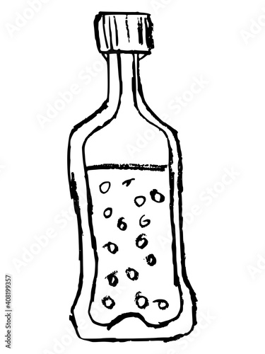 Bottle of fizzy drink. Motive of drinks and food