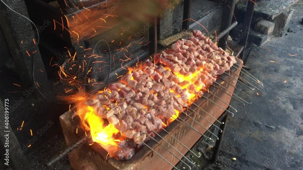 Satay Klatak making process. Sate klathak is a unique goat satay or ...