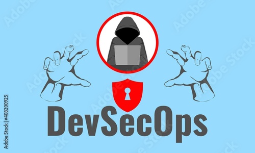 Vector illustration of hacker attemp to manipulate DevSecOps. Cybersecurity concept photo