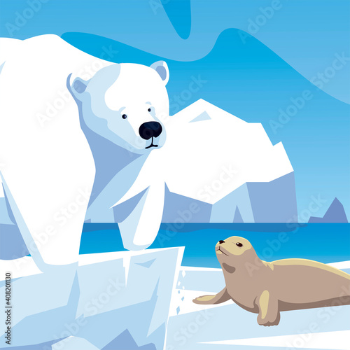 polar bear and seal animals north pole iceberg