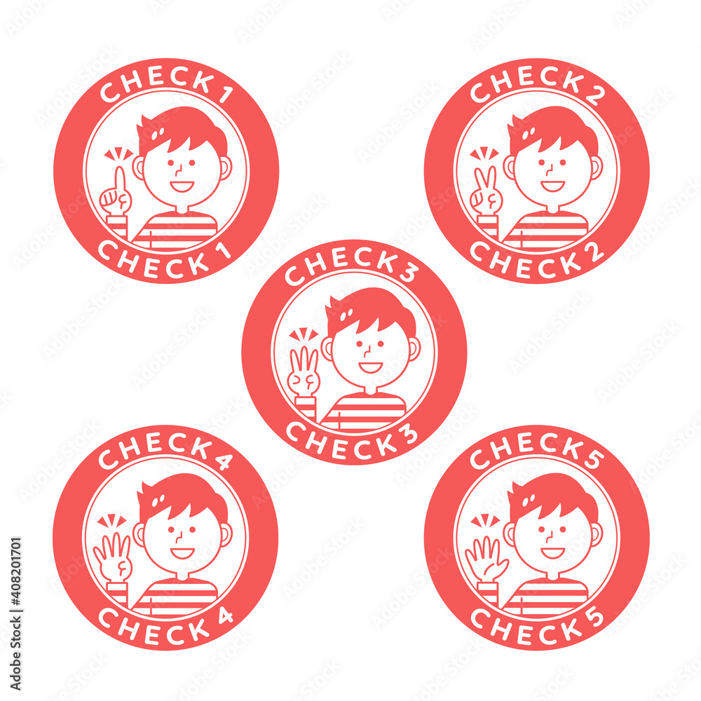 Set of illustrations of boy who expressing the numbers 1 to 5 with hand signs_01 Set of illustrations of boy who expressing the numbers 1 to 5 with hand signs_01